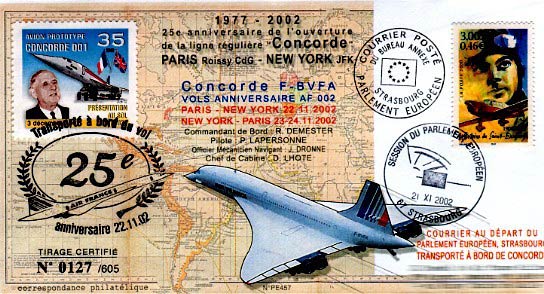 Pli transporté par Concorde de Strasbourg à Paris 